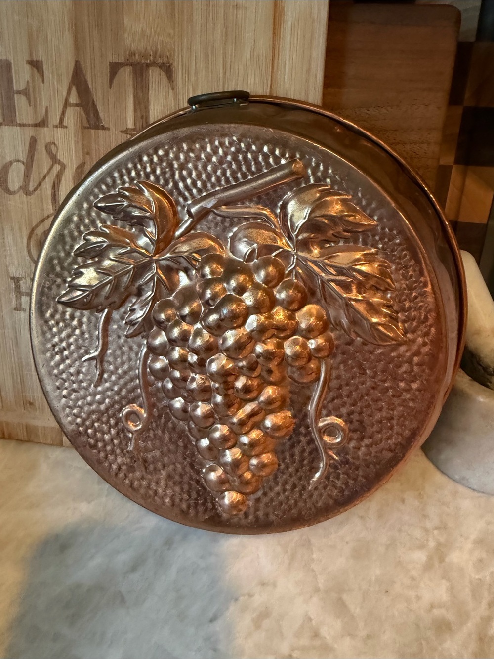 Vintage Grapes design copper jello mold decor with hook